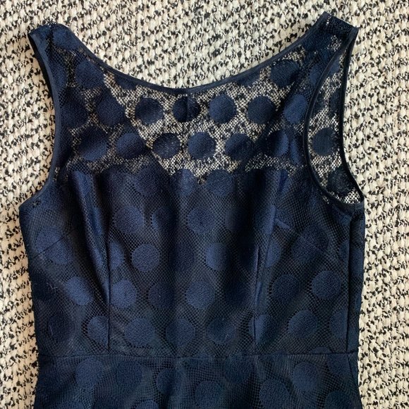Betsy Johnson Illusion Navy Polka Dot Dress - Picture 2 of 4